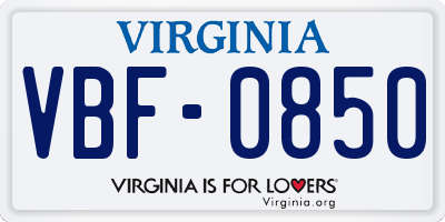 VA license plate VBF0850