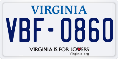 VA license plate VBF0860
