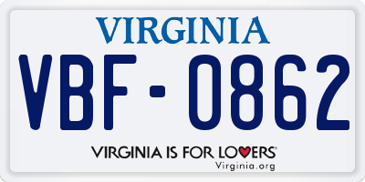 VA license plate VBF0862