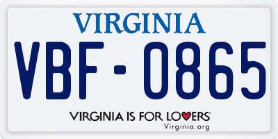 VA license plate VBF0865