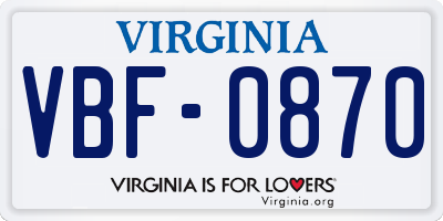 VA license plate VBF0870