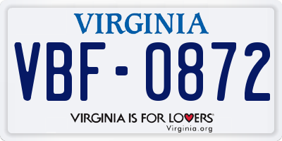 VA license plate VBF0872