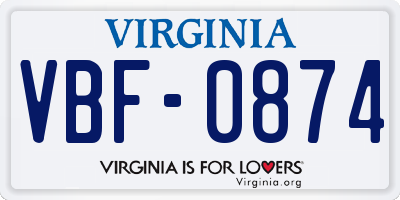 VA license plate VBF0874
