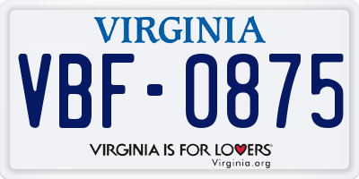 VA license plate VBF0875