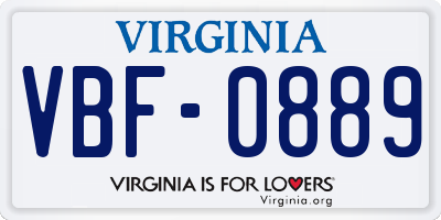 VA license plate VBF0889