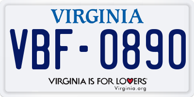 VA license plate VBF0890