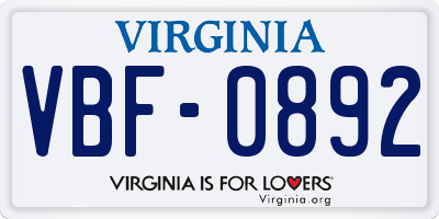 VA license plate VBF0892