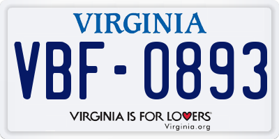 VA license plate VBF0893