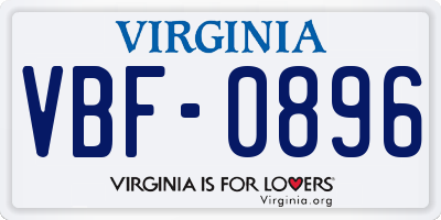 VA license plate VBF0896