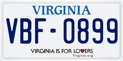 VA license plate VBF0899