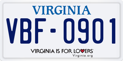 VA license plate VBF0901