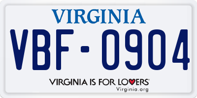 VA license plate VBF0904