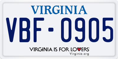 VA license plate VBF0905