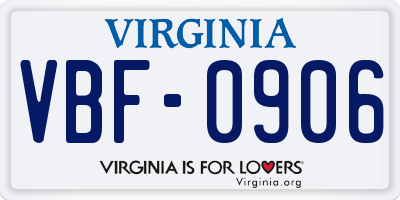 VA license plate VBF0906