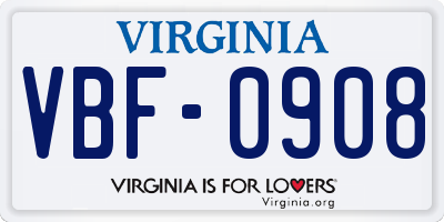 VA license plate VBF0908