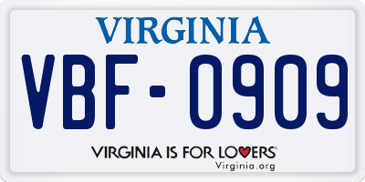 VA license plate VBF0909