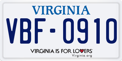 VA license plate VBF0910
