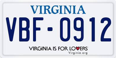 VA license plate VBF0912