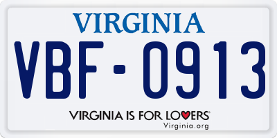 VA license plate VBF0913