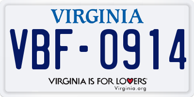 VA license plate VBF0914