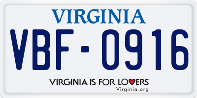 VA license plate VBF0916