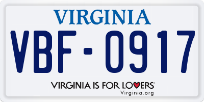 VA license plate VBF0917