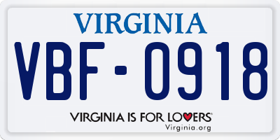 VA license plate VBF0918