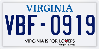 VA license plate VBF0919