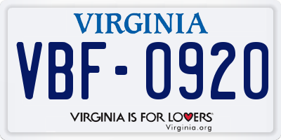 VA license plate VBF0920