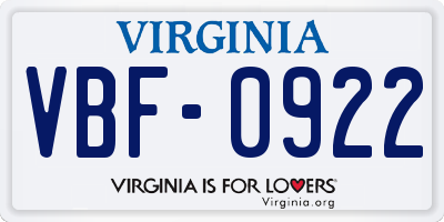 VA license plate VBF0922