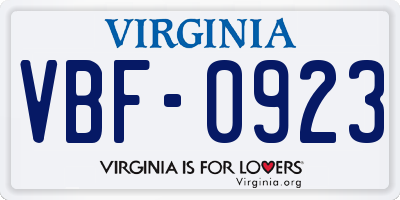 VA license plate VBF0923