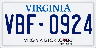 VA license plate VBF0924