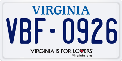 VA license plate VBF0926