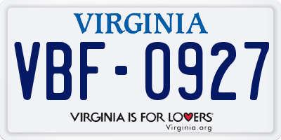 VA license plate VBF0927