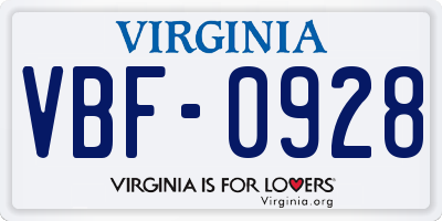 VA license plate VBF0928