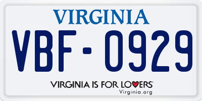 VA license plate VBF0929