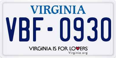 VA license plate VBF0930