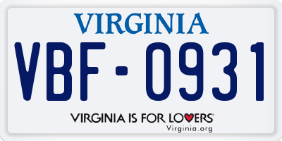 VA license plate VBF0931