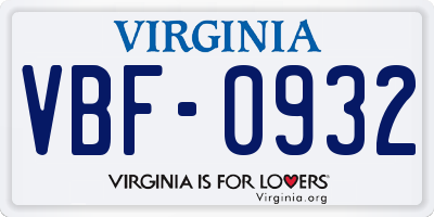 VA license plate VBF0932