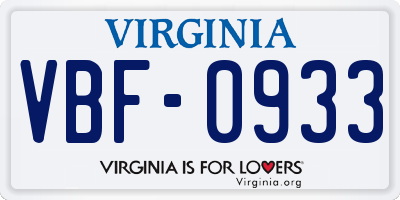 VA license plate VBF0933