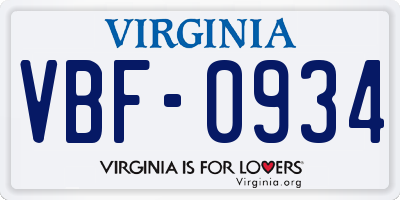 VA license plate VBF0934