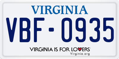 VA license plate VBF0935