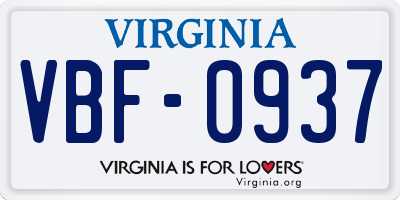 VA license plate VBF0937