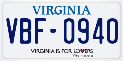 VA license plate VBF0940