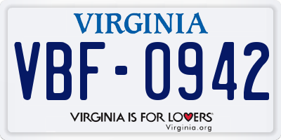 VA license plate VBF0942