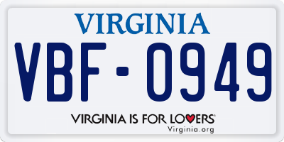 VA license plate VBF0949