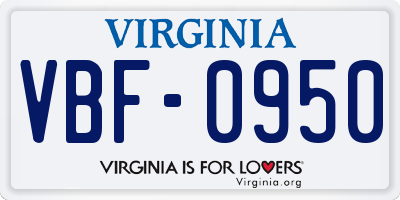 VA license plate VBF0950
