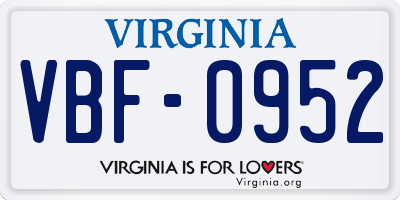 VA license plate VBF0952