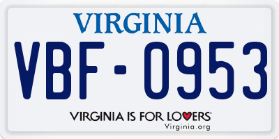 VA license plate VBF0953