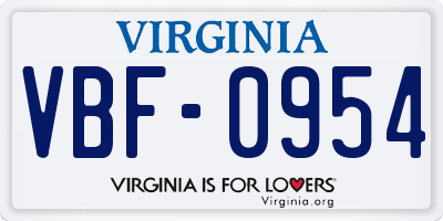 VA license plate VBF0954